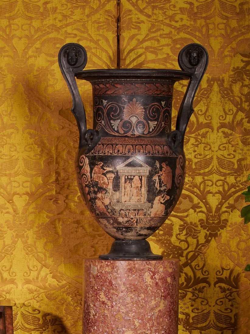 AFTER THE ANTIQUE, A LARGE RED FIGURE VOLUTE KRATER URN, PROBABLY ITALIAN, 19TH OR 20TH CENTURY (1 of 5)