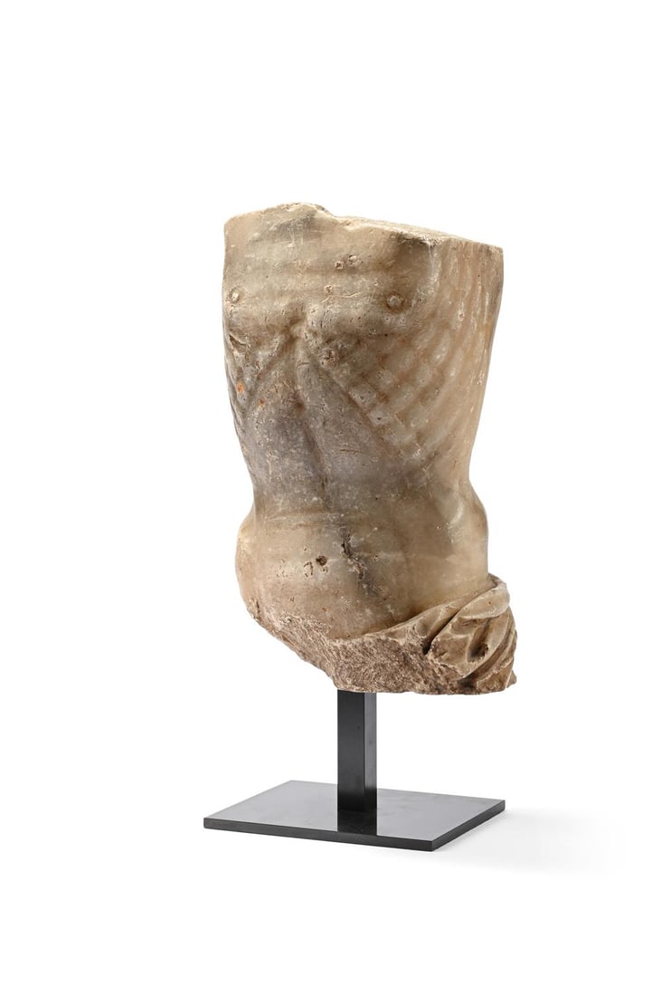 A NORTH ITALIAN CARVED ALABASTER MODEL OF A TORSO, PROBABLY GENOA, CIRCA 1500 (1 of 4)