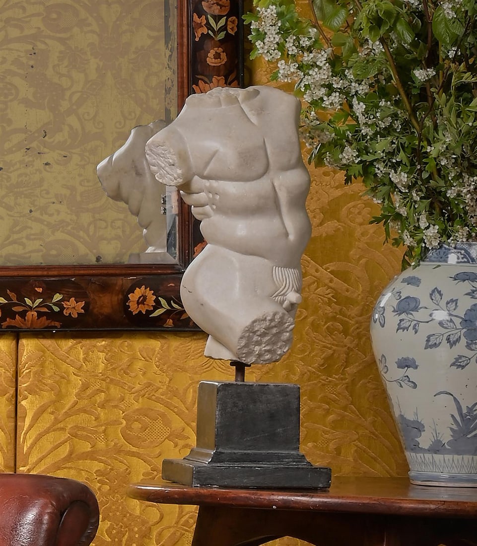AFTER THE ANTIQUE, A CARVED MARBLE MALE TORSO, 20TH CENTURY (1 of 5)