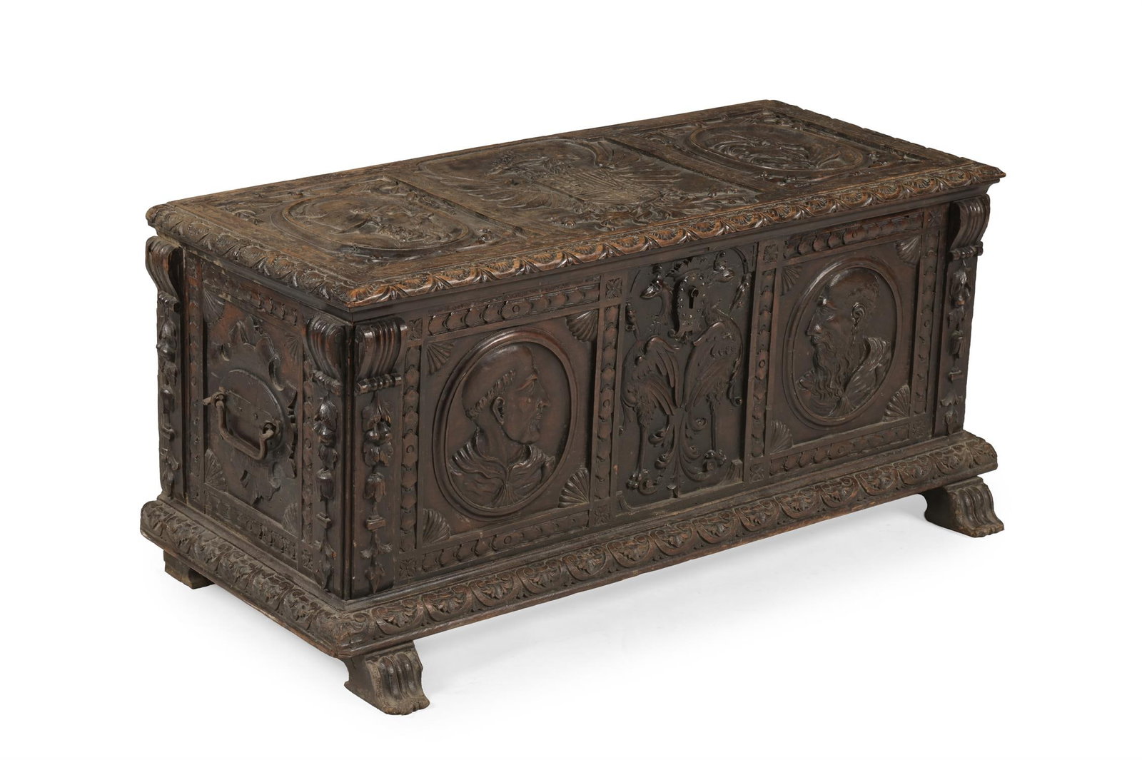 A NORTH ITALIAN CARVED WALNUT CASSONE, PROBABLY HAPSBURG, LATE 16TH OR 17TH CENTURY (1 of 4)