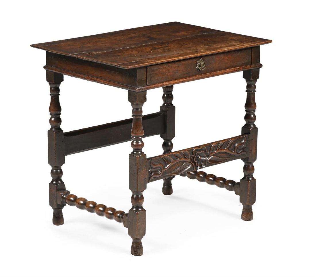 A RARE AND UNUSUAL CHARLES II CARVED 'RED' WALNUT CENTRE OR SIDE TABLE, CIRCA 1670 (1 of 3)