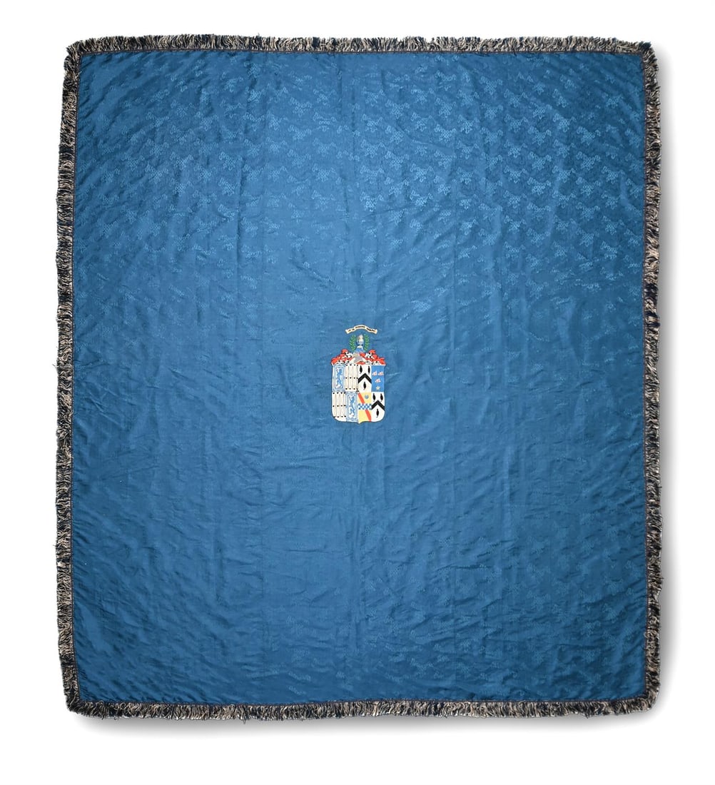 A SATIN SILK AND NEEDLEWORK ARMORIAL WALL HANGING, EARLY 20TH CENTURY (1 of 2)