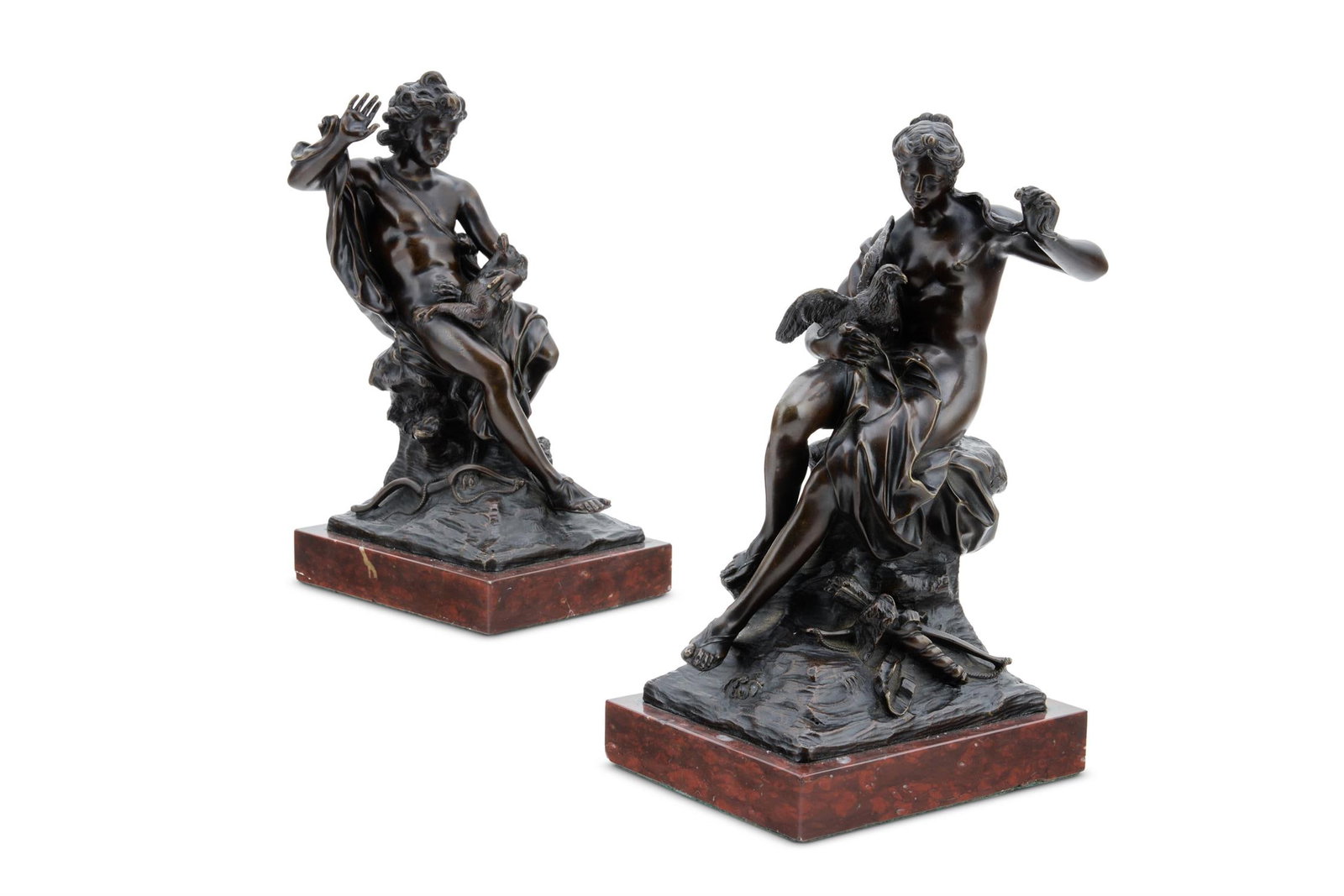 AFTER CORNEILLE VAN CLEVE (1646-1732), A PAIR OF BRONZE FIGURES POSSIBLY DIANA AND ENDYMION (1 of 4)