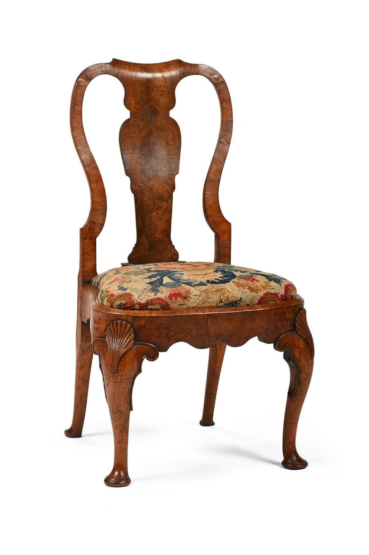 A GEORGE II CARVED WALNUT AND NEEDLEWORK UPHOLSTERED CHAIR, CIRCA 1740 (1 of 4)