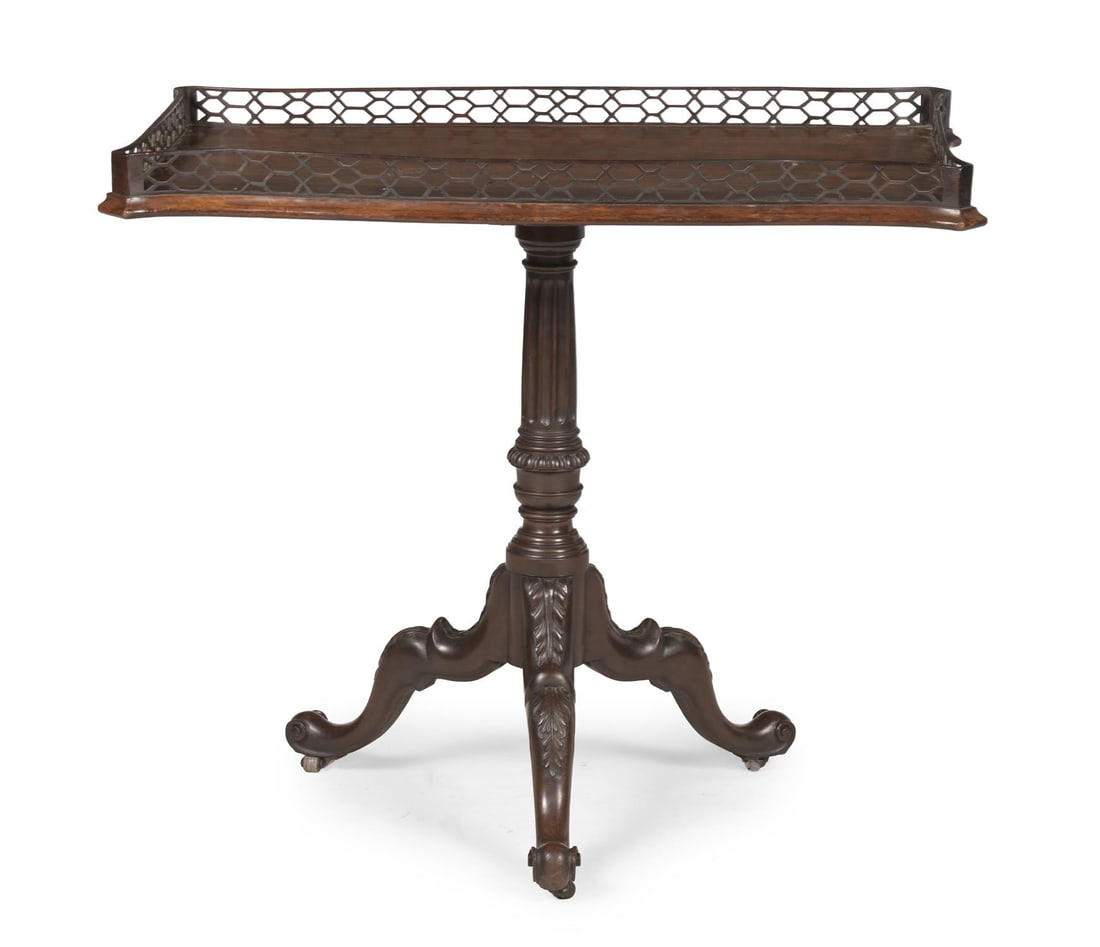 A GEORGE II MAHOGANY AND FRET CARVED SILVER TABLE, CIRCA 1755 (1 of 3)