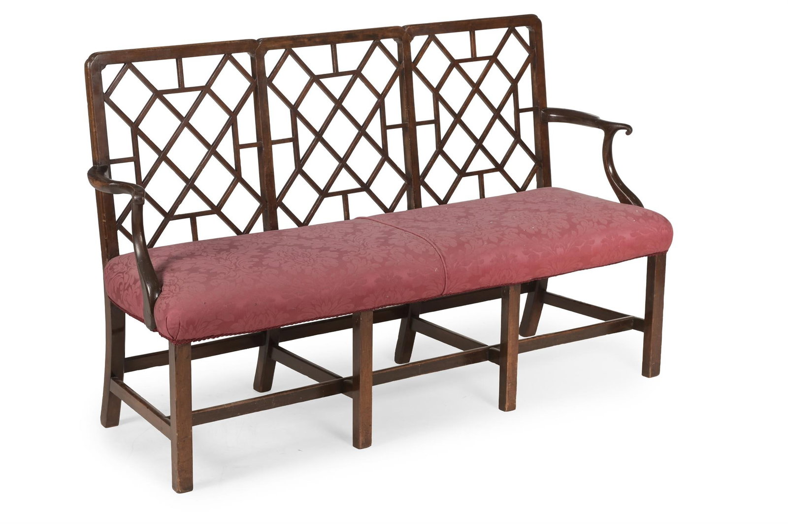 A MAHOGANY AND UPHOLSTERED 'COCKPEN' SETTEE, IN GEORGE III STYLE, 19TH CENTURY (1 of 3)