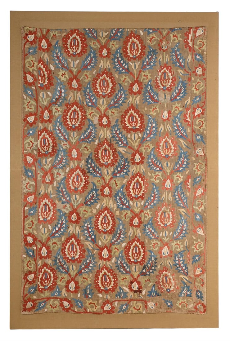 A LARGE SILK SUZANI PANEL, UZBEKISTAN, LATE 19TH CENTURY (1 of 2)