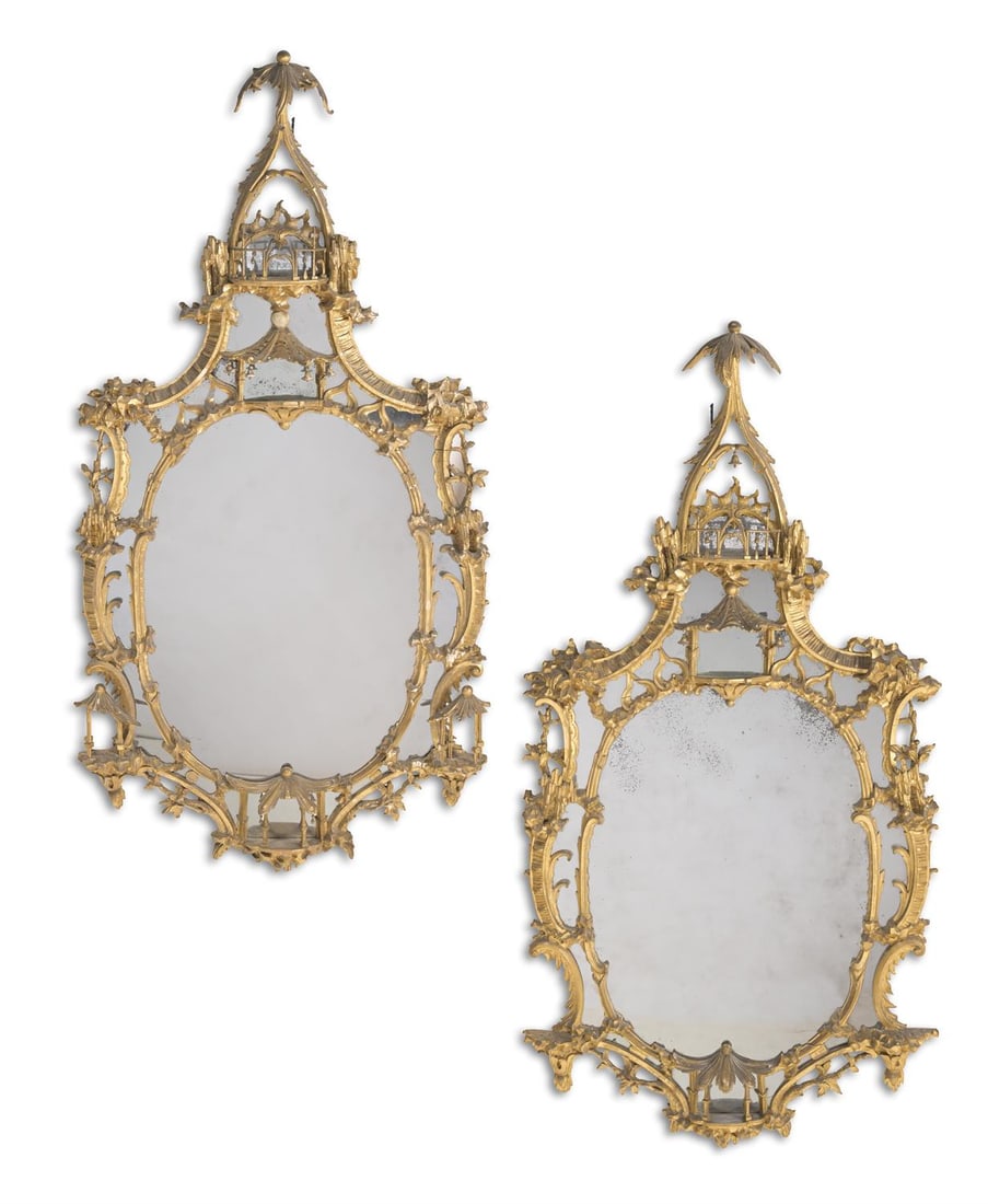 A LARGE PAIR OF CARVED GILTWOOD MIRRORS, IN GEORGE II STYLE, LATE 19TH OR EARLY 20TH CENTURY (1 of 5)