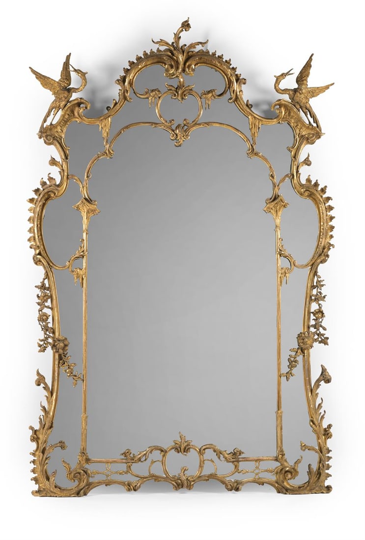 A LARGE CARVED GILTWOOD MIRROR,IN GEORGE III STYLE, IN THE MANNER OF THOMAS JOHNSON, 19TH CENTURY (1 of 4)