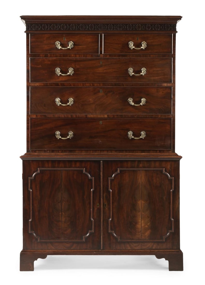 AN UNUSUAL GEORGE III MAHOGANY CHEST ON PRESS, CIRCA 1780 (1 of 2)