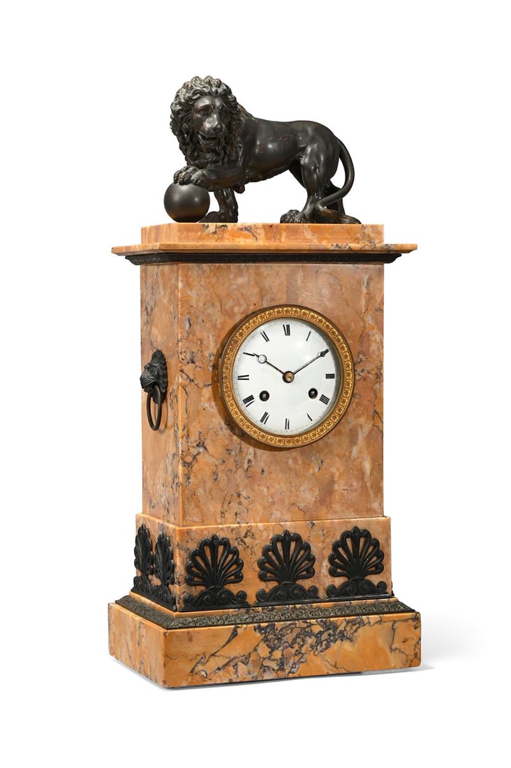 A FRENCH BRONZE MOUNTED SIENA MARBLE CLOCK, LATE 19TH CENTURY (1 of 5)