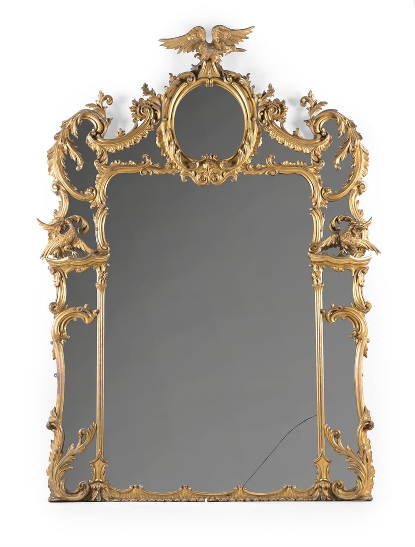 A LARGE CARVED GILTWOOD MIRROR, IN GEORGE III STYLE, SECOND HALF 19TH CENTURY (1 of 4)