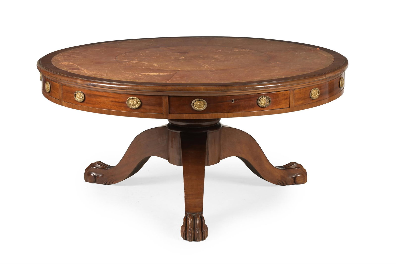A LARGE REGENCY MAHOGANY DRUM LIBRARY TABLE, IN THE MANNER OF MACK, WILLIAMS & GIBTON, CIRCA 1820 (1 of 3)