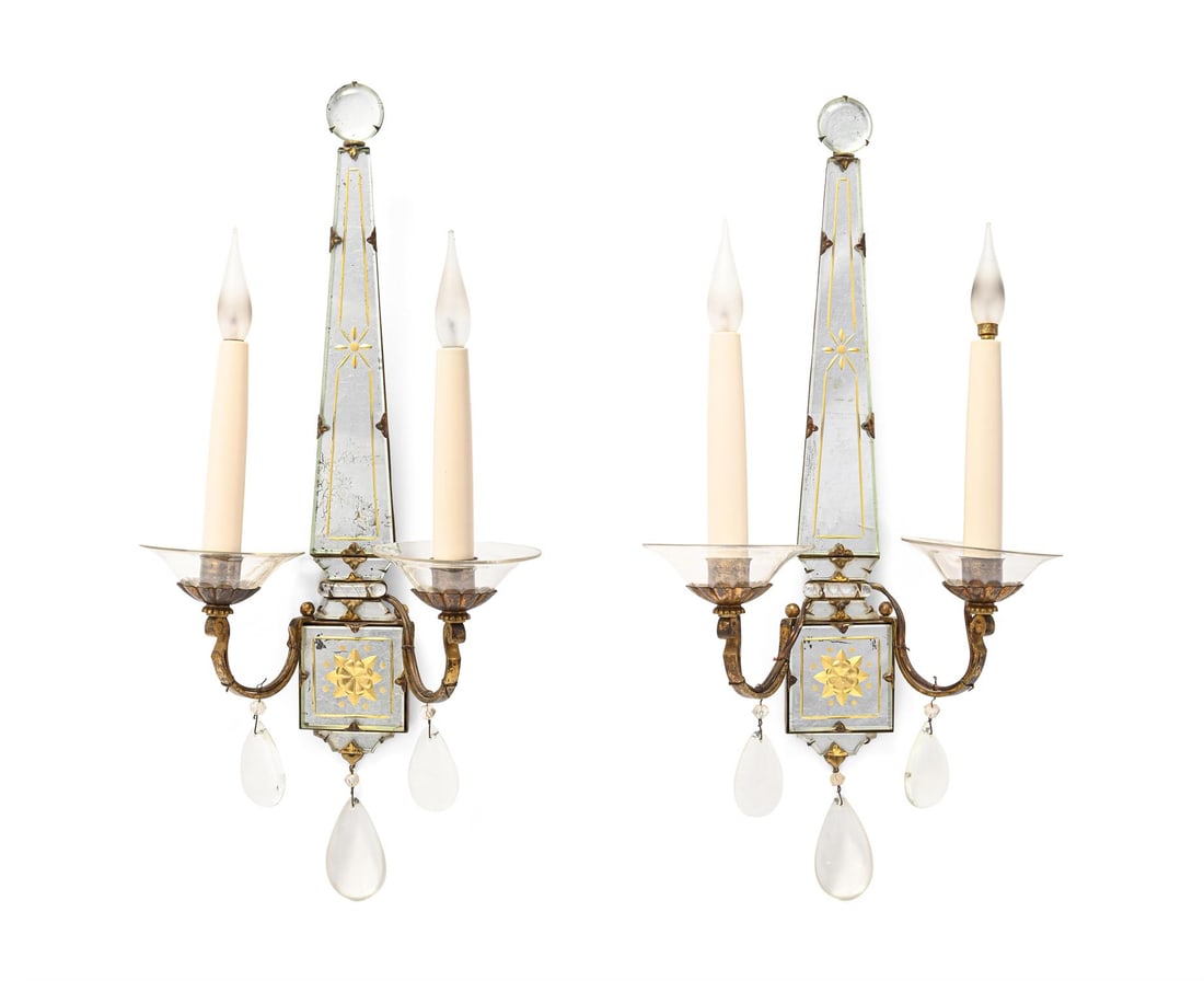 A PAIR OF ART DECO MIRRORED GLASS WALL LIGHTS, MID 20TH CENTURY (1 of 2)