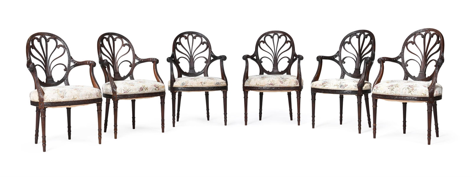 A SET OF SIX CARVED MAHOGANY ANTHEMION BACKED ARMCHAIRS, LATE 19TH CENTURY (1 of 4)