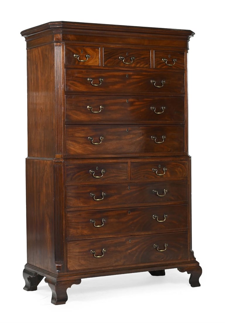 A GEORGE III MAHOGANY CHEST ON CHEST, CIRCA 1780 (1 of 3)