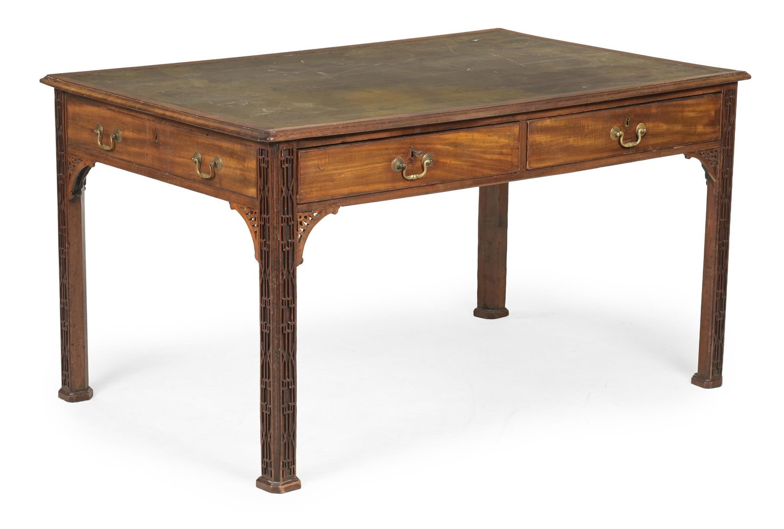 A GEORGE III MAHOGANY AND FRET CARVED LIBRARY TABLE, IN THE MANNER OF THOMAS CHIPPENDALE, CIRCA 1780 (1 of 3)