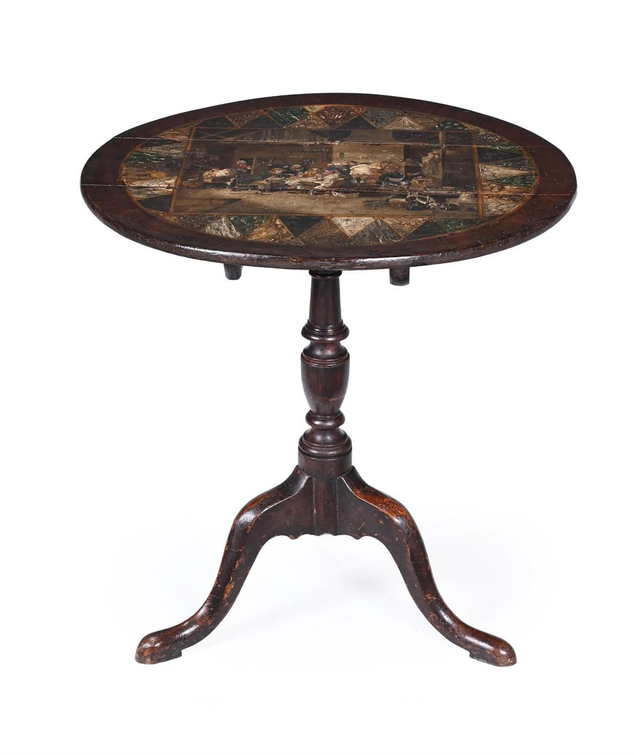 AN UNUSUAL GEORGE III PAINTED TRIPOD OCCASIONAL TABLE, LATE 18TH CENTURY (1 of 3)