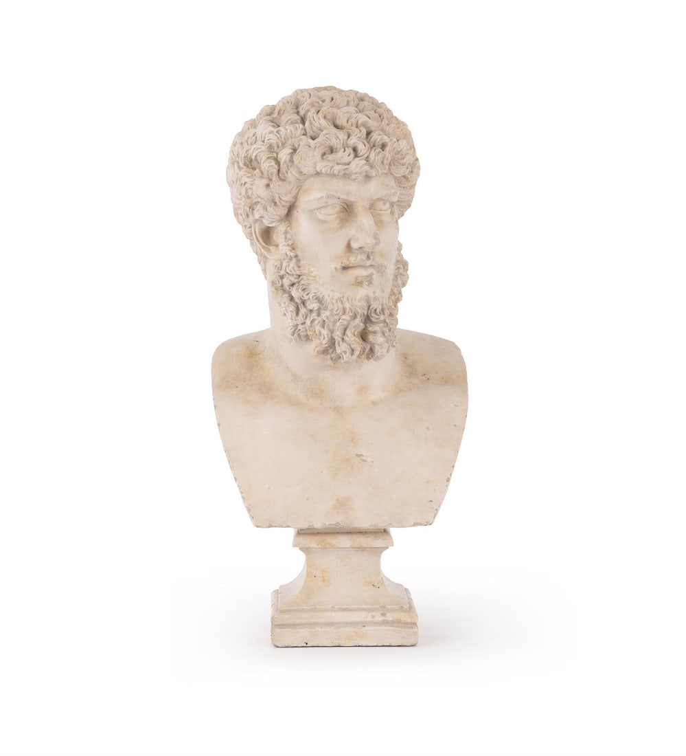 A SIMULATED MARBLE BUST OF LUCIUS AURELIUS VERUS, LATE 20TH CENTURY (1 of 6)