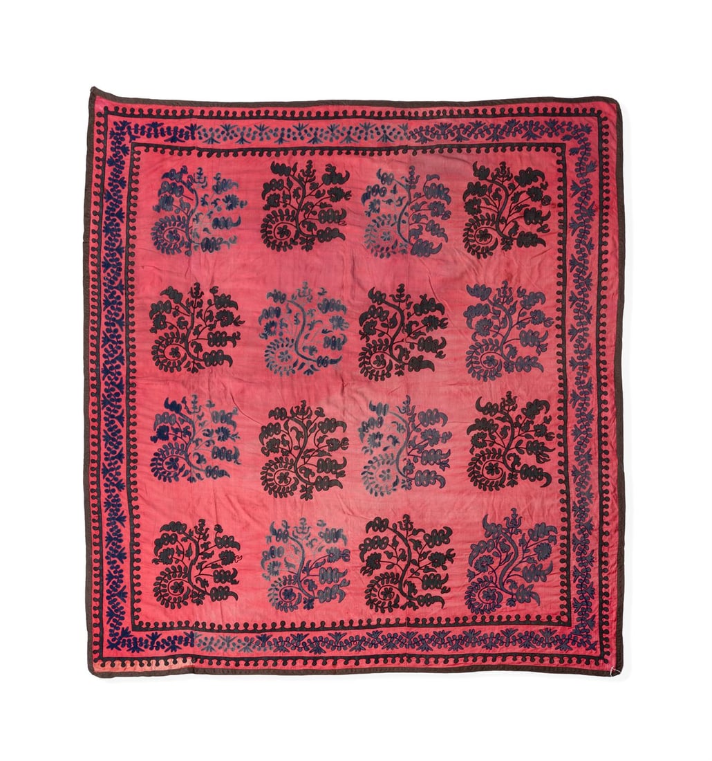 A LAKAI SILK SUZANI TABLE COVER, LATE 19TH OR EARLY 20TH CENTURY (1 of 3)