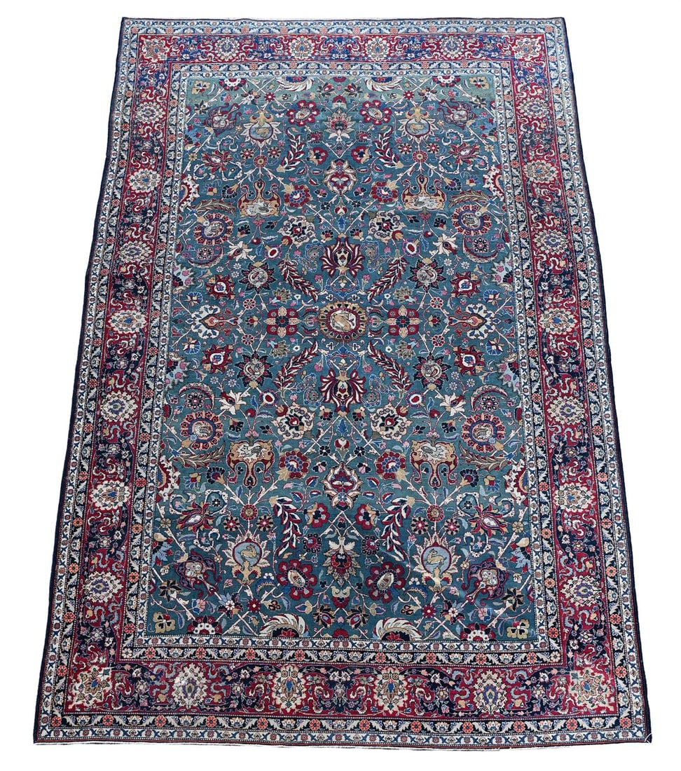A TEHERAN PART SILK CARPET, CIRCA 1910 (1 of 4)