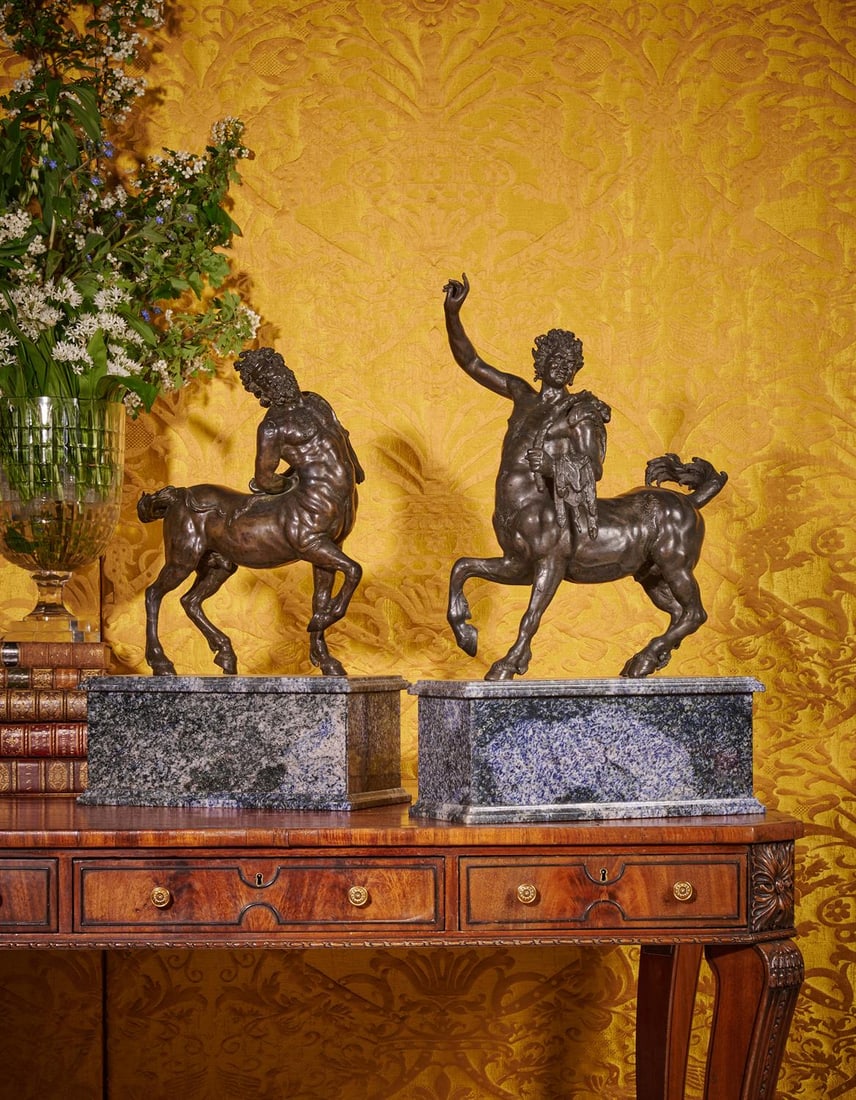 AFTER THE ANTIQUE, A LARGE PAIR OF BRONZE FIGURES OF THE FURIETTI CENTAURS, ITALIAN: AFTER THE ANTIQUE, A LARGE PAIR OF BRONZE FIGURES OF THE FURIETTI CENTAURS ITALIAN, EARLY TO MID 19TH CENTURY Modelled after the Francesco Righetti model without supporting tree trunks, now mounted on