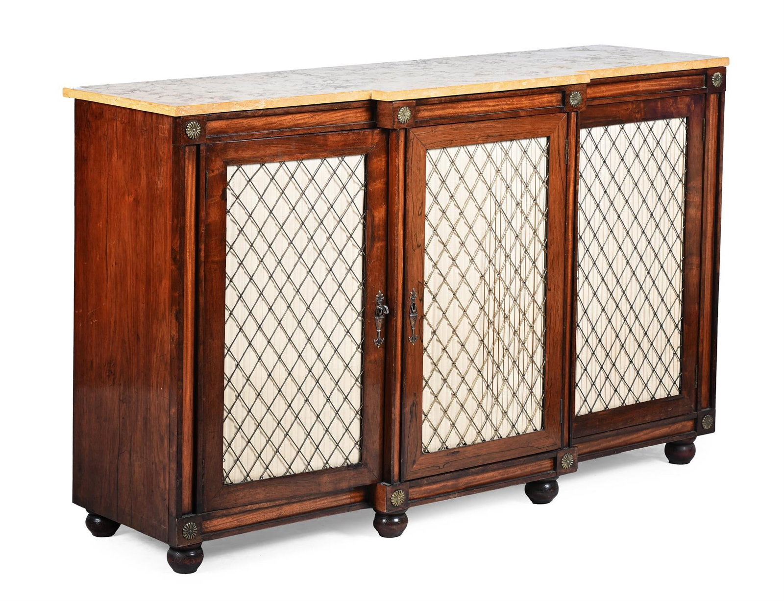 Y A REGENCY ROSEWOOD AND SATINWOOD BREAKFRONT SIDE CABINET, CIRCA 1820 (1 of 4)