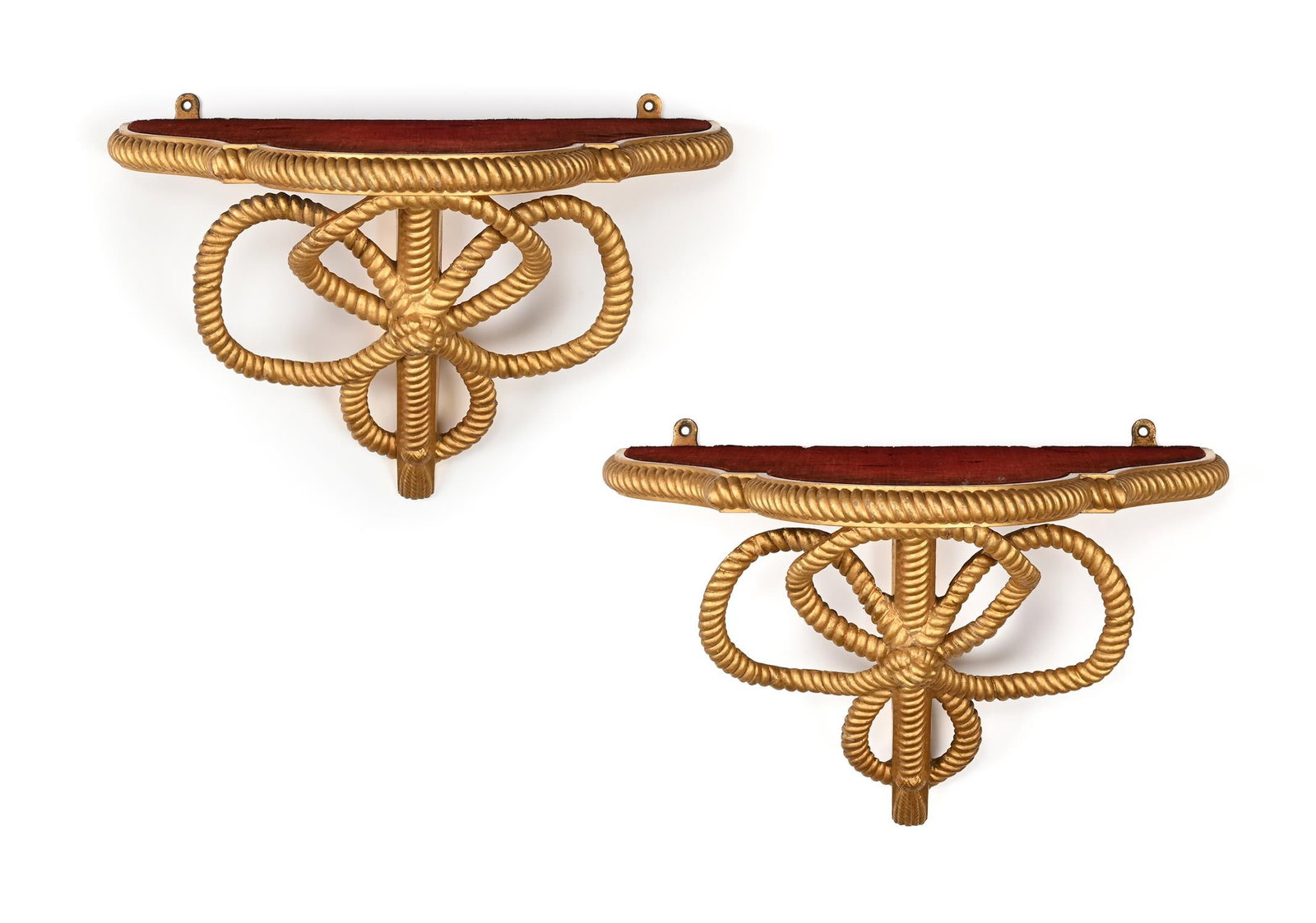 A PAIR OF WILLIAM IV GILTWOOD AND COMPOSITION ROPE TWIST WALL BRACKETS, CIRCA 1835 (1 of 4)