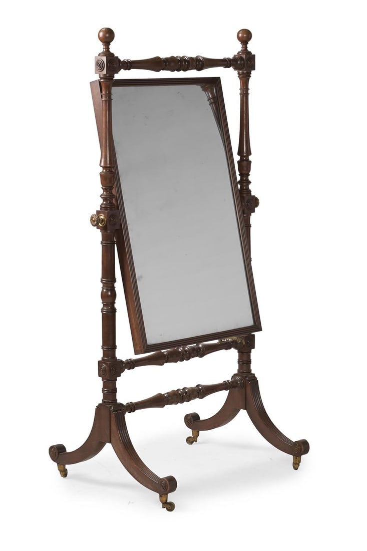 A REGENCY MAHOGANY CHEVAL MIRROR, IN THE MANNER OF GILLOWS, CIRCA 1820 (1 of 2)