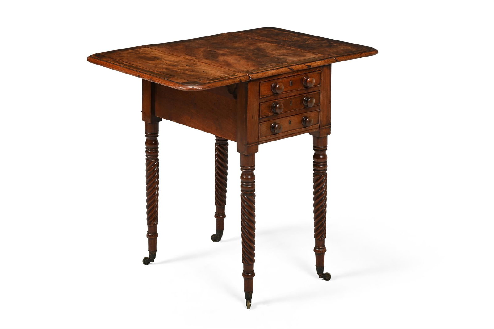 Y A REGENCY MAHOGANY, ROSEWOOD CROSSBANDED AND BRASS MARQUETRY PEMBROKE TABLE, CIRCA 1820 (1 of 4)