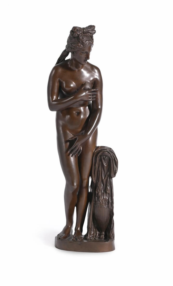 AFTER THE ANTIQUE, A FRENCH BRONZE FIGURE OF THE MEDICI VENUS, LATE 19TH CENTURY: AFTER THE ANTIQUE, A FRENCH BRONZE FIGURE OF THE MEDICI VENUS CAST BY BARBEDIENNE, LATE 19TH CENTURY With Barbedienne foundry mark and Collas pastille 37cm high, the base 11cm diameter