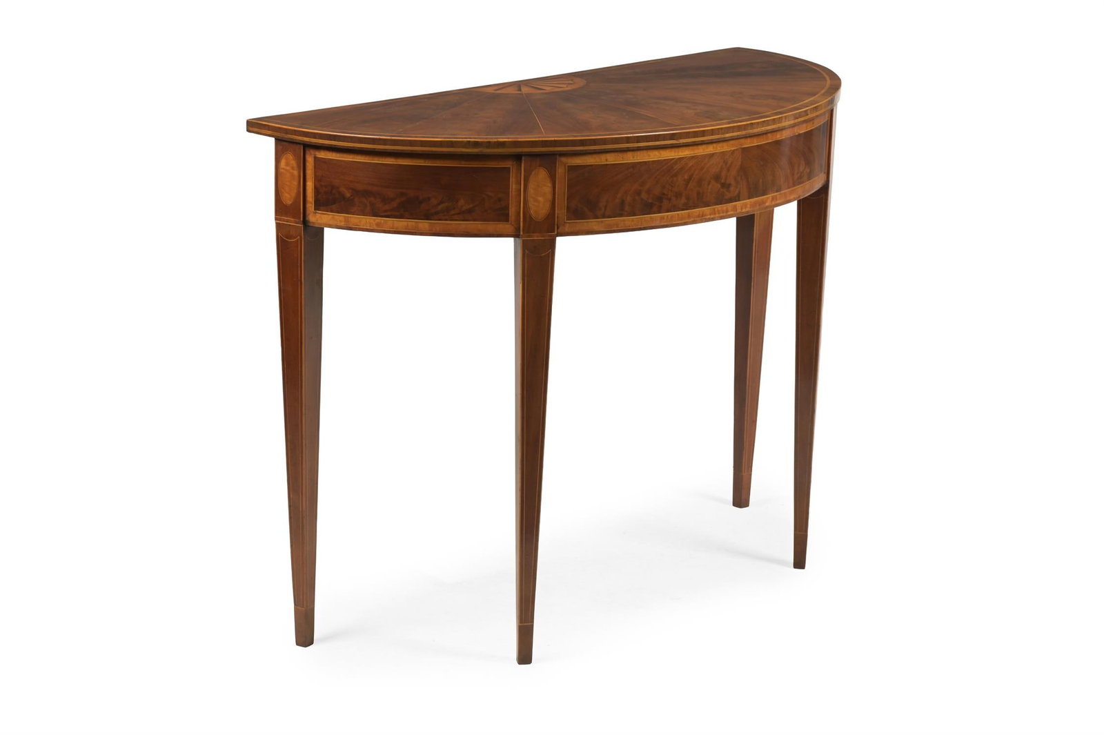 Y A GEORGE III MAHOGANY AND SATINWOOD CONSOLE OR SIDE TABLE, CIRCA 1790 (1 of 3)