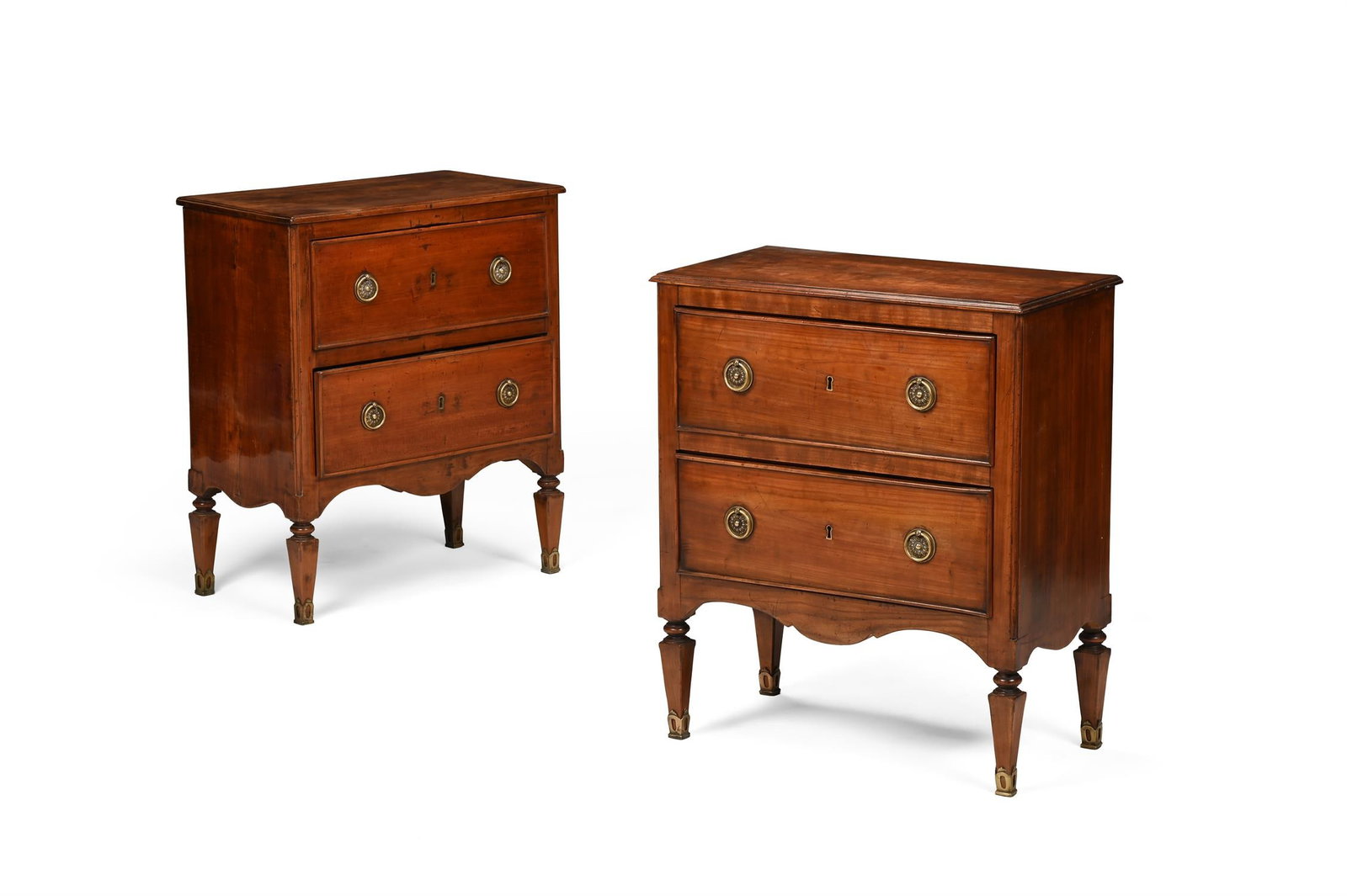 A PAIR OF ITALIAN CHERRYWOOD AND BRASS MOUNTED COMMODINI, MID 19TH CENTURY: A PAIR OF ITALIAN CHERRYWOOD AND BRASS MOUNTED COMMODINI MID 19TH CENTURYOf small and compact proportions76cm high, 65cm wide, 35.5cm deep