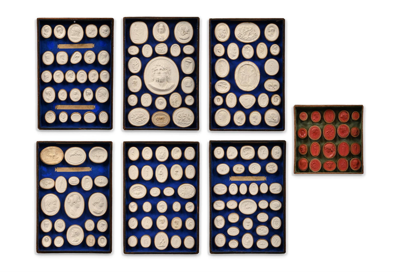 A SET OF FIVE TRAYS OF GRAND TOUR PLASTER INTAGLIOS, EARLY 19TH CENTURY (1 of 10)