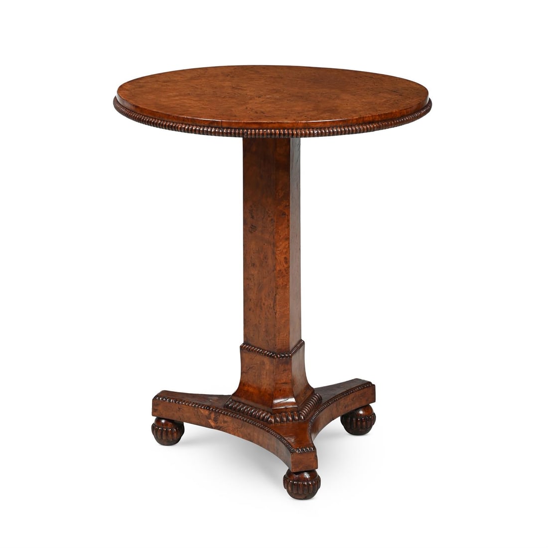 A GEORGE IV BURR ELM OCCASIONAL TABLE, IN THE MANNER OF GILLOWS, CIRCA 1825 (1 of 3)