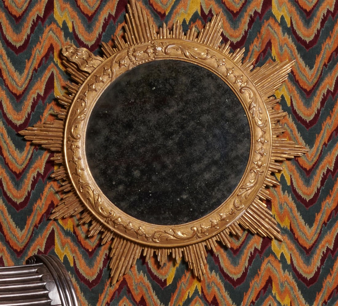 A GEORGE III GILTWOOD AND GESSO SUNBURST MIRROR, LATE 18TH CENTURY (1 of 3)