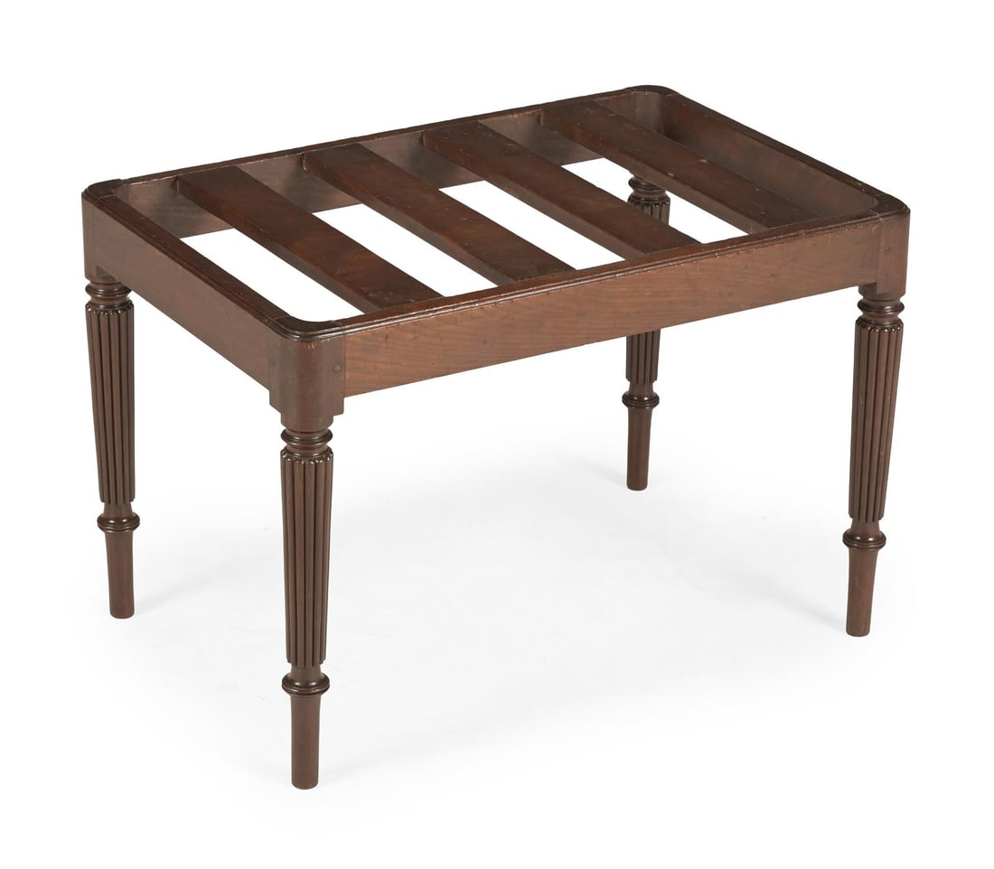 A REGENCY MAHOGANY LUGGAGE STAND, ATTRIBUTED TO GILLOWS, CIRCA 1815: A REGENCY MAHOGANY LUGGAGE STANDATTRIBUTED TO GILLOWS, CIRCA 1815With a later detachable mahogany top supplied by Arlington Conservation48cm high, 72cm wide, 48.5cm deepIn 1812 Gillows, renowned for t