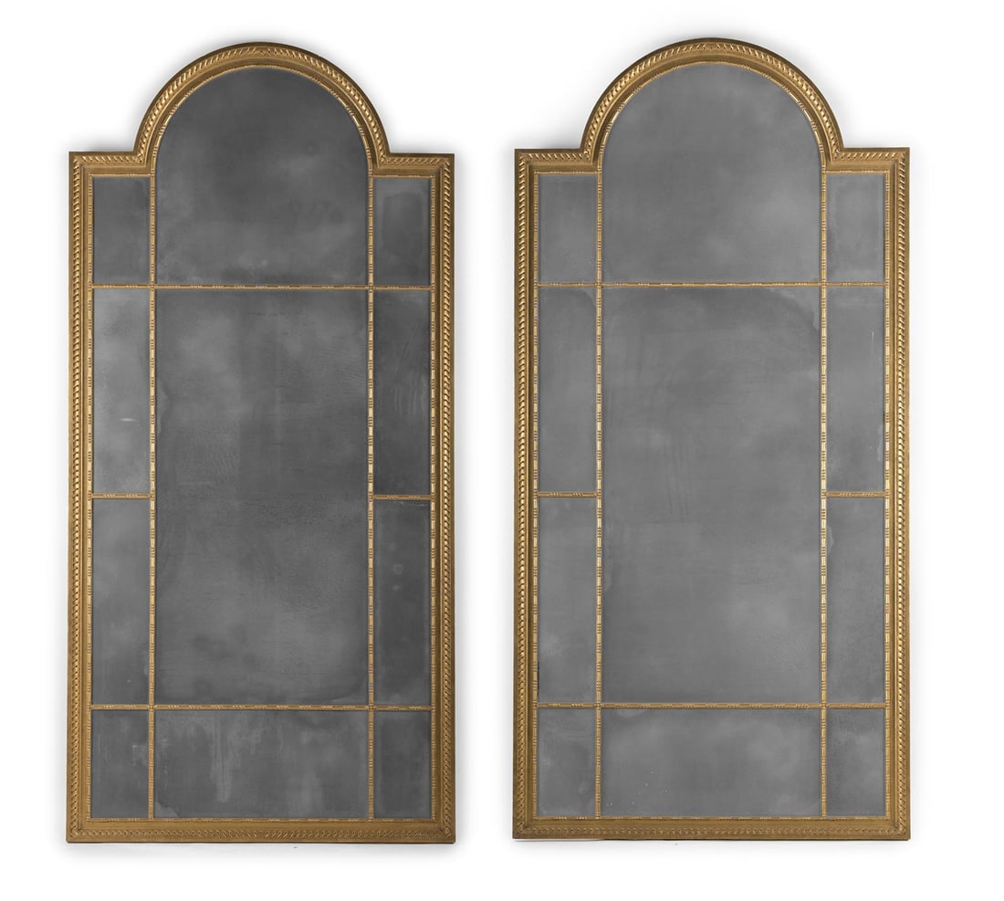A LARGE PAIR OF GILTWOOD MIRRORS, IN GEORGE III STYLE, CONTEMPORARY (1 of 3)
