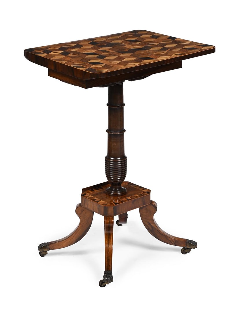 Y A WILLIAM IV ROSEWOOD AND SPECIMEN PARQUETRY METAMORPHIC OCCASIONAL TABLE OR JARDINIERE, CIRCA (1 of 4)