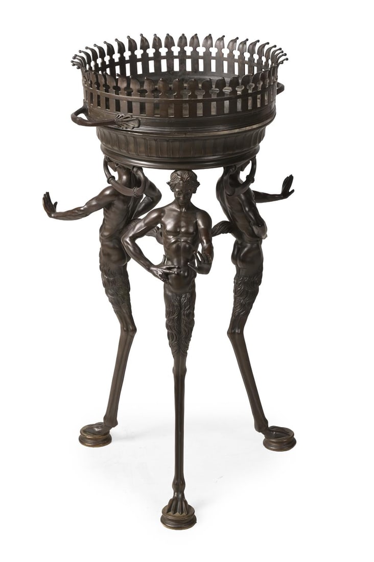 AFTER THE ANTIQUE, A LARGE BRONZE POMPEIAN SATYR BRAZIER OR ANTHENIENNE, NAPLES, LATE 19TH CENTURY (1 of 5)