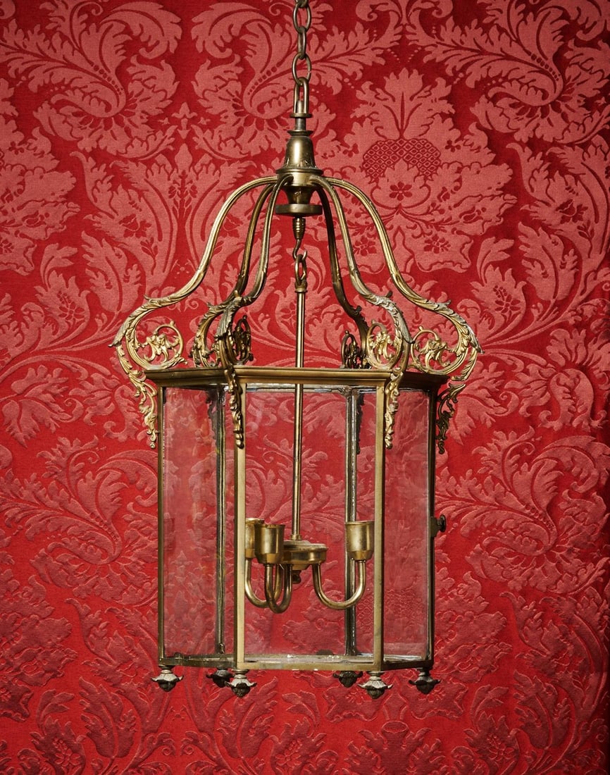 A GILT BRASS HEXAGONAL HANGING LANTERN, 19TH CENTURY (1 of 3)