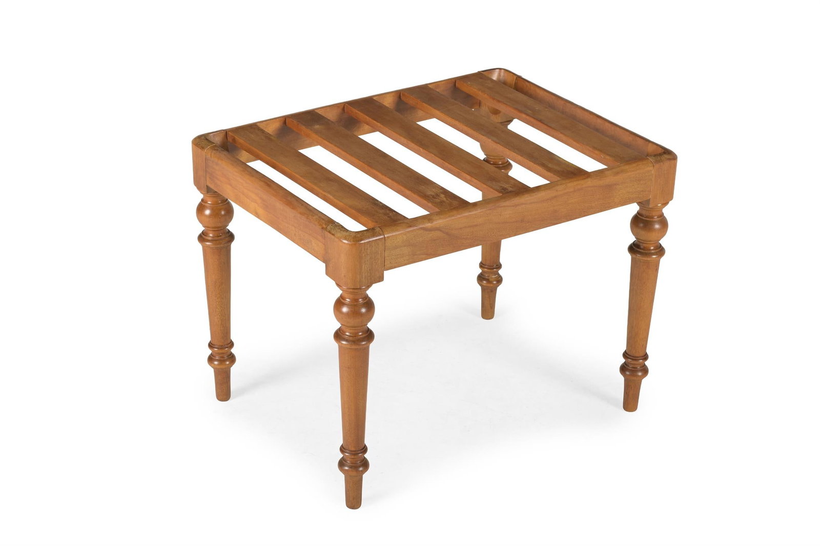 AN EARLY VICTORIAN SATIN BIRCH LUGGAGE STAND, BY MORISON & CO., CIRCA 1840: AN EARLY VICTORIAN SATIN BIRCH LUGGAGE STANDBY MORISON & CO., CIRCA 1840The underside stamped 'MORISON & CO EDINBURGH 638'45.5cm high, 60cm wide, 45cm deep
