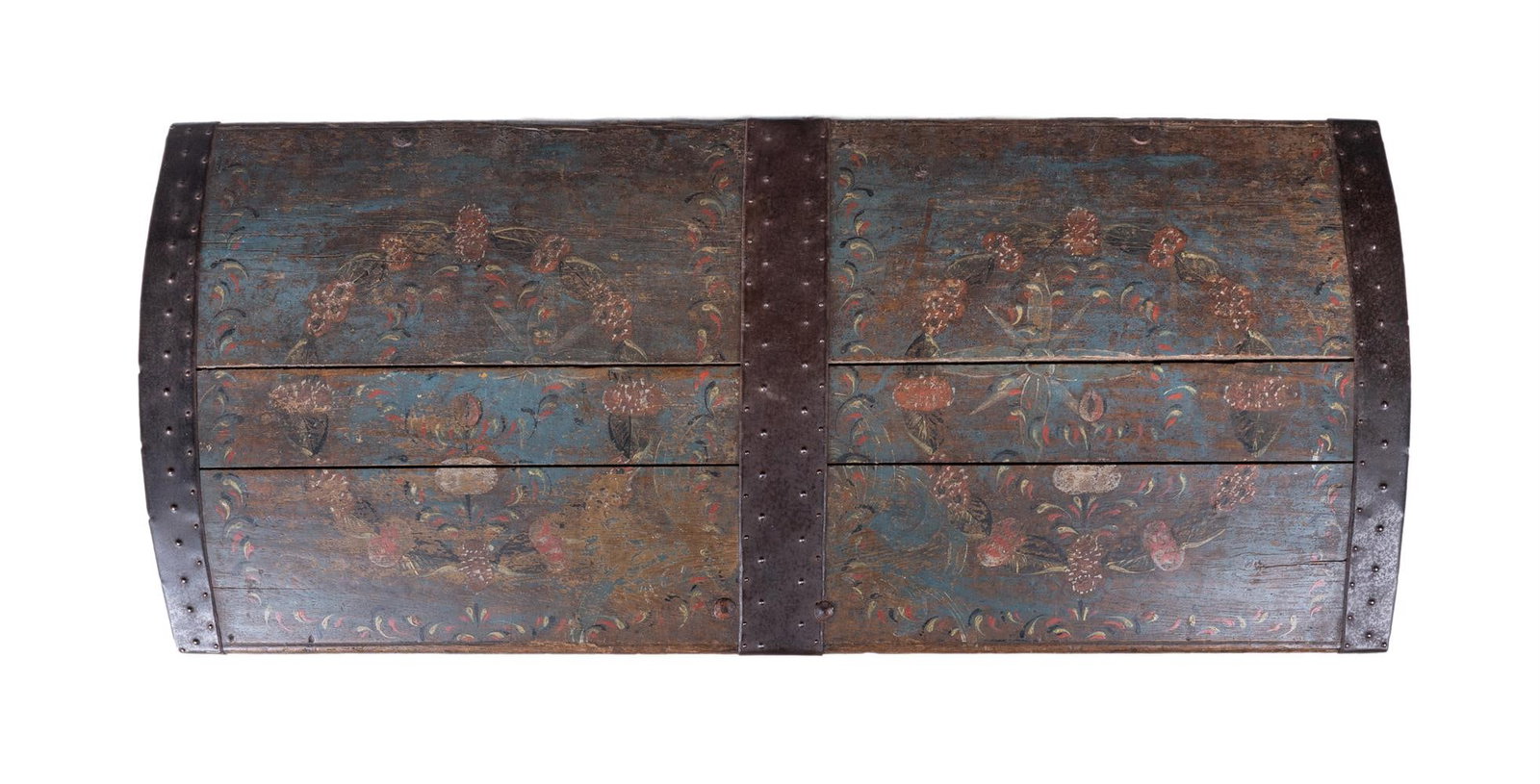 AN OAK AND IRON BOUND FOLK PAINTED CHEST, EARLY 19TH CENTURY, DATED 1817 - 5