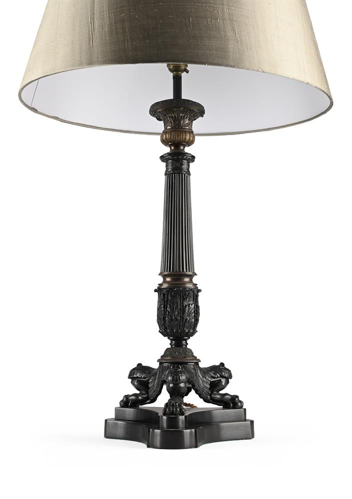 A PAIR OF PATINATED BRONZE MONOPODIA TABLE LAMPS, IN LOUIS PHILIPPE STYLE, 20TH CENTURY - 2