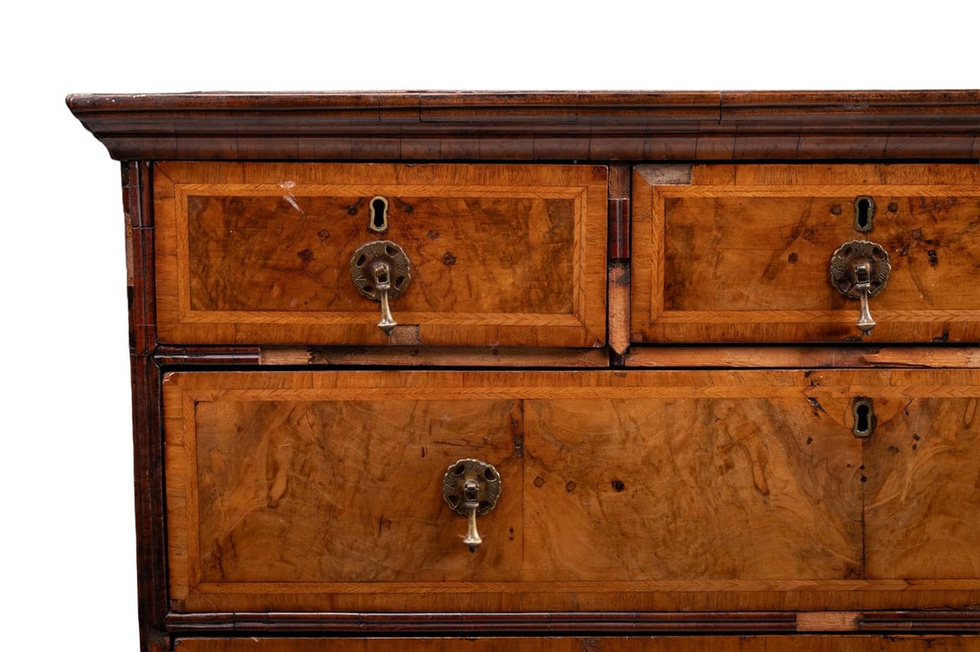 A WALNUT FEATHERBANDED CHEST ON STAND, CIRCA 1740 AND LATER - 2