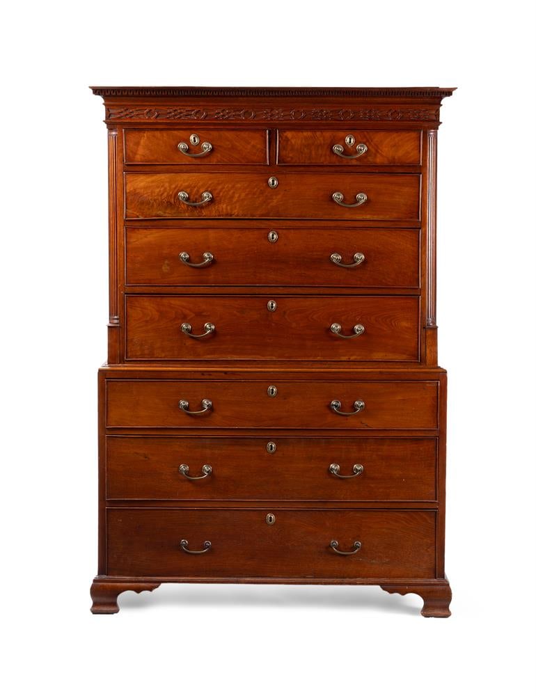 A GEORGE III MAHOGANY CHEST ON CHEST, CIRCA 1780: A GEORGE III MAHOGANY CHEST ON CHEST CI