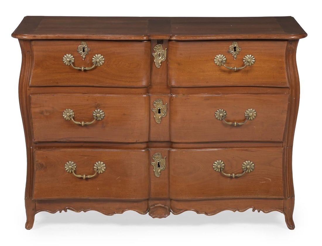 A WALNUT DOUBLE SERPENTINE FRONTED COMMODE, FRENCH, IN LOUIS XV STYLE, 19TH CENTURY - 2