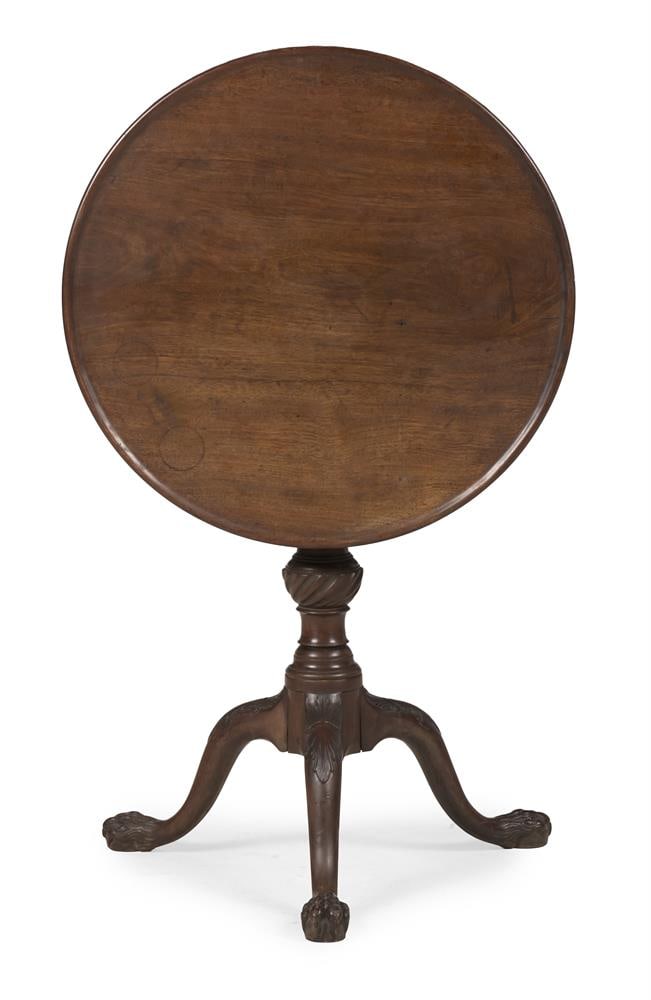A GEORGE II MAHOGANY CIRCULAR DISH TOP TRIPOD TABLE, CIRCA 1755 - 3