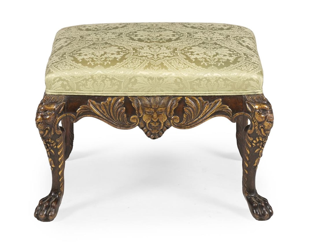 A CARVED WALNUT AND PARCEL GILT STOOL, IRISH, IN GEORGE II STYLE, SECOND HALF 19TH CENTURY - 2