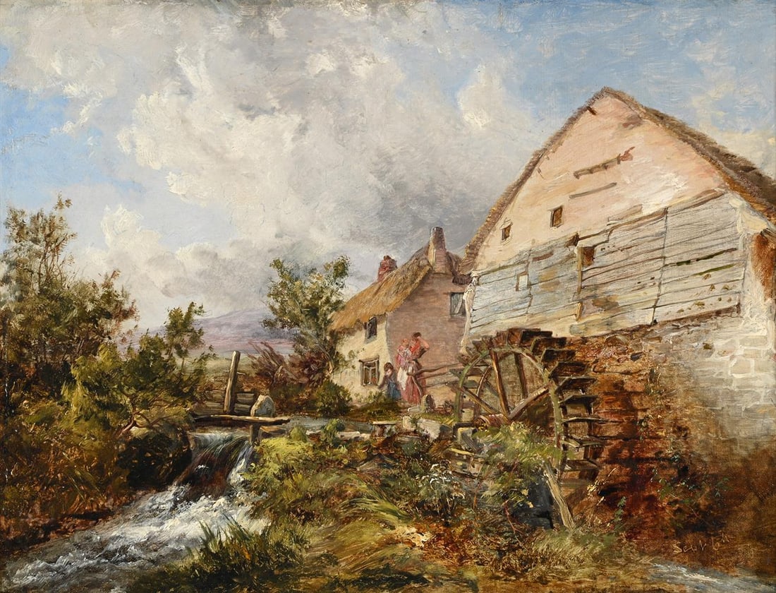 FREDERICK RICHARD LEE (BRITISH 1798 - 1879), FIGURES BY AN OLD MILL - 2